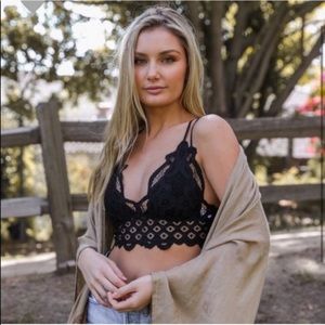 Miss Sparkling Lace Bralette CAMI Padded Eyelet Black S